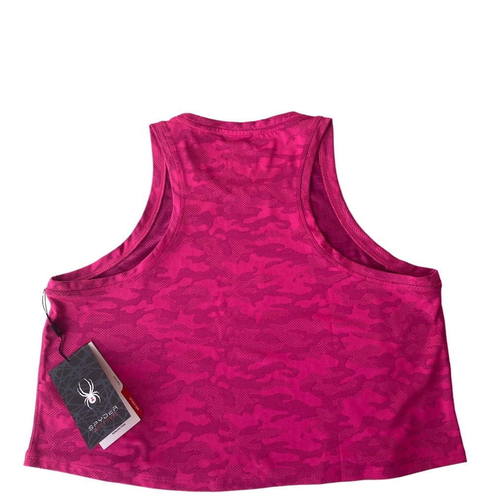 NWT Ladies XL Spyder Active Cropped Tank Top Hot Pink Camo Print Sleeveless - Picture 2 of 3